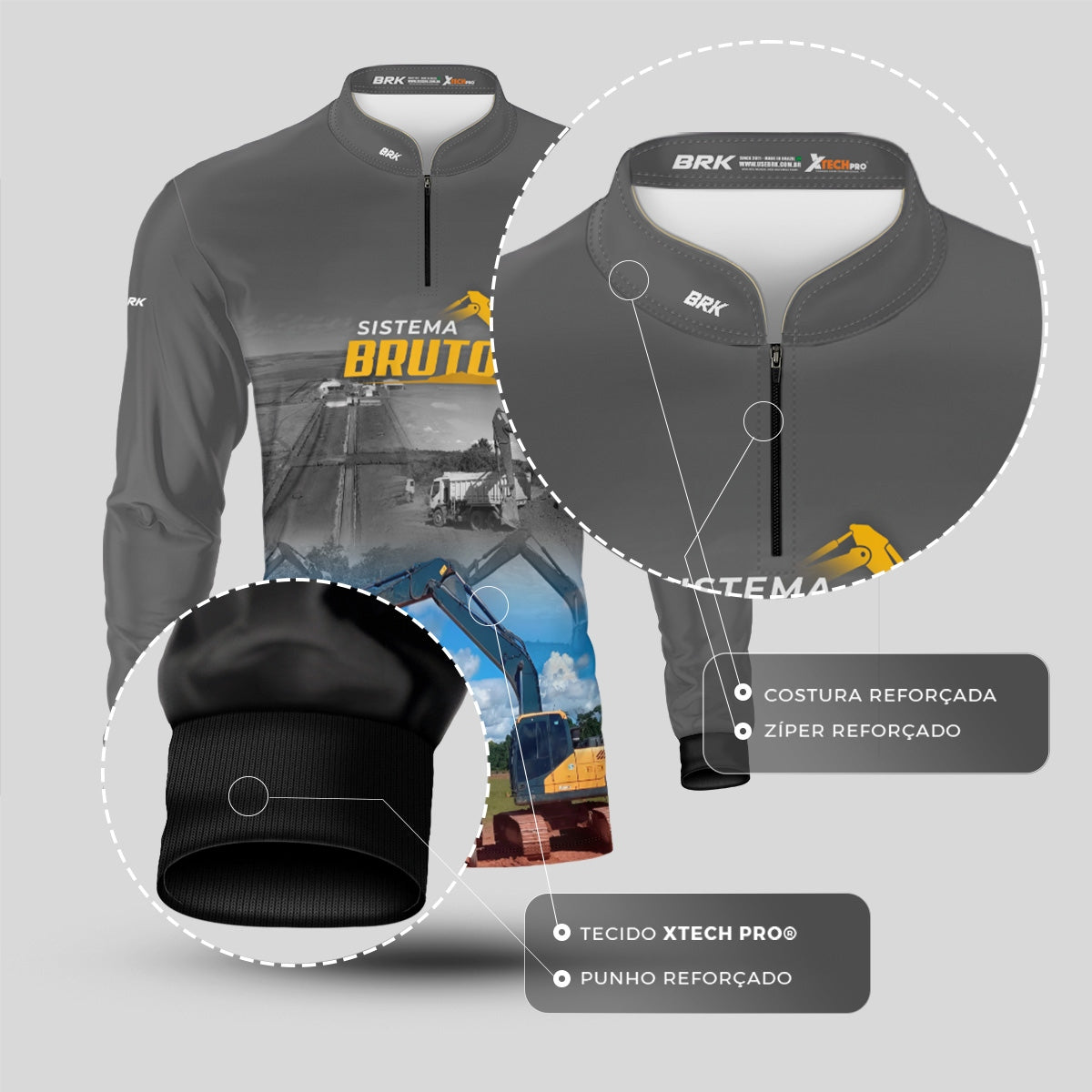 Camisa Máquina Pesada Brk Sistema Bruto Escavadeira com UV50+ - Brk Agro