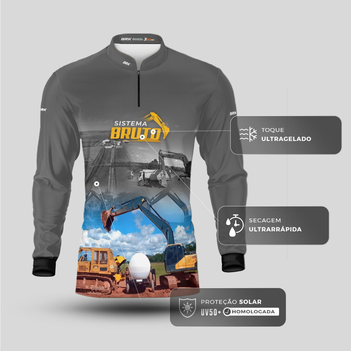 Camisa Máquina Pesada Brk Sistema Bruto Escavadeira com UV50+ - Brk Agro