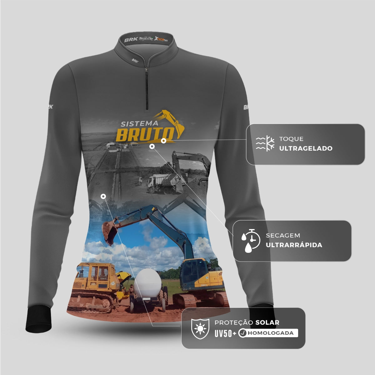 Camisa Máquina Pesada Feminina Brk Sistema Bruto Escavadeira com UV50+ - Brk Agro