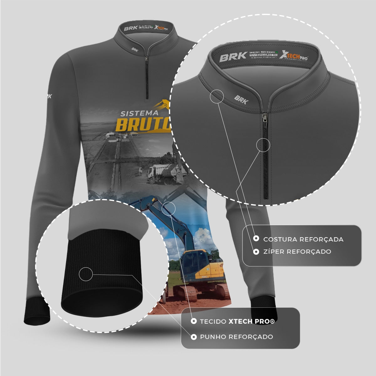 Camisa Máquina Pesada Feminina Brk Sistema Bruto Escavadeira com UV50+ - Brk Agro