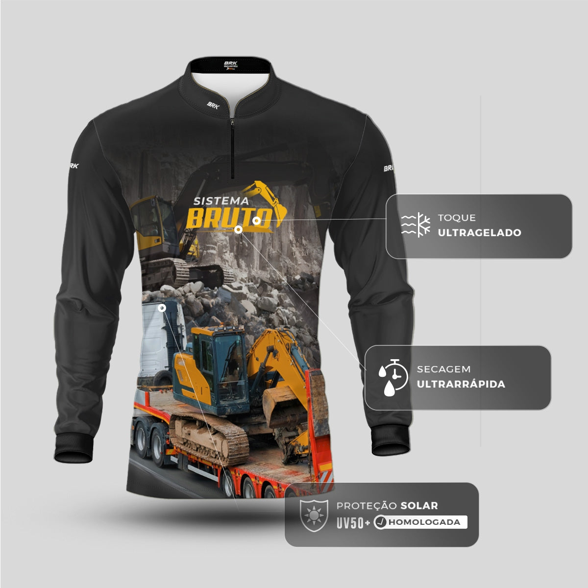 Camisa Máquina Pesada Brk Sistema Bruto Escavadeira com UV50+ - Brk Agro