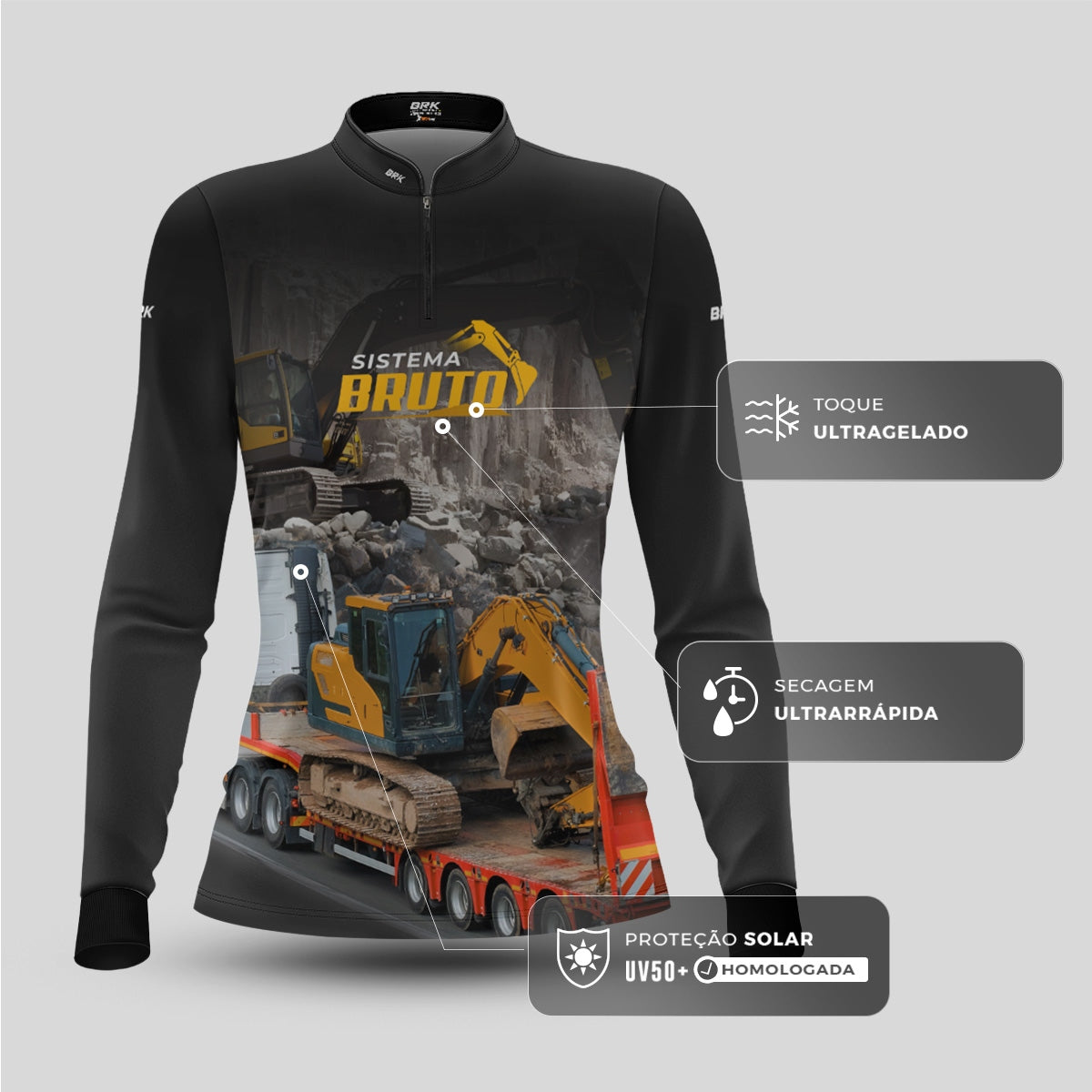 Camisa Máquina Pesada Feminina Brk Sistema Bruto Escavadeira com UV50+ - Brk Agro