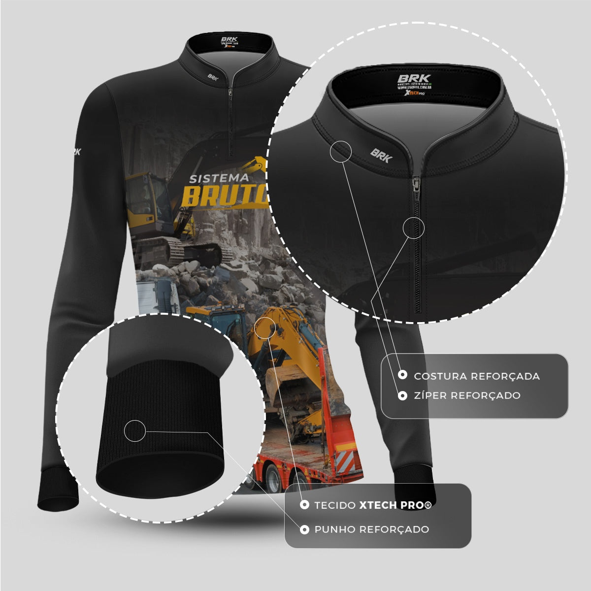 Camisa Máquina Pesada Feminina Brk Sistema Bruto Escavadeira com UV50+ - Brk Agro