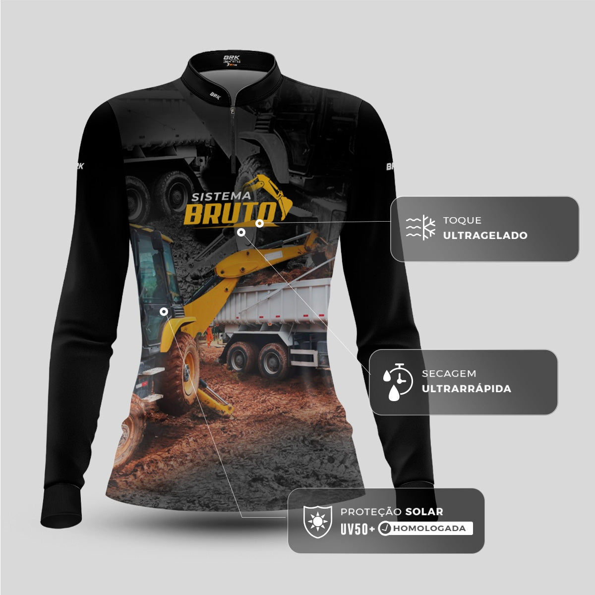 Camisa Máquina Pesada Feminina Brk Sistema Bruto Retroescavadeira com UV50+ - Brk Agro