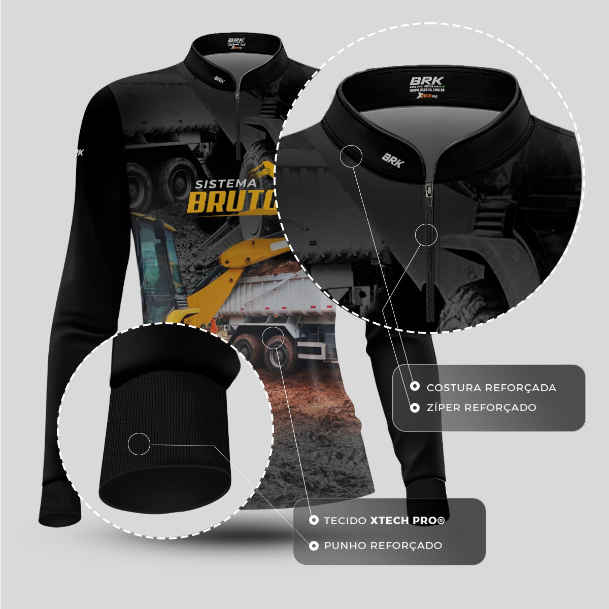 Camisa Máquina Pesada Feminina Brk Sistema Bruto Retroescavadeira com UV50+ - Brk Agro