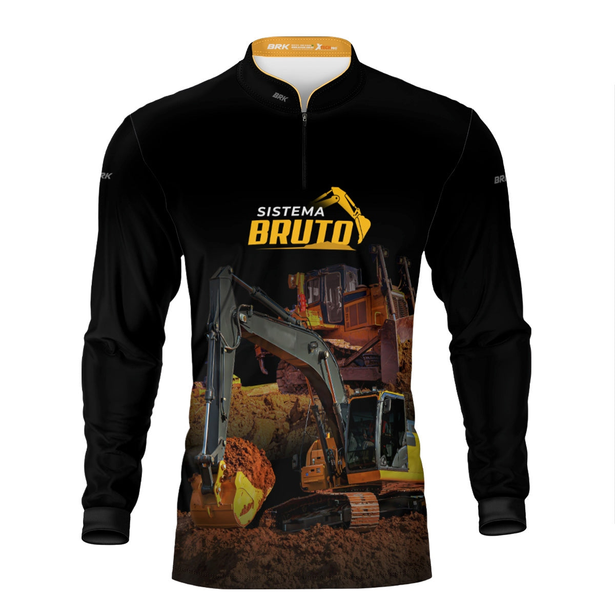 Camisa Máquina Pesada Brk Preta Sistema Bruto Escavadeira com UV50+ - Brk Agro