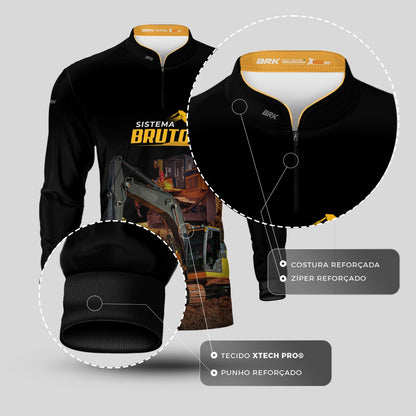Camisa Máquina Pesada Brk Preta Sistema Bruto Escavadeira com UV50+ - Brk Agro