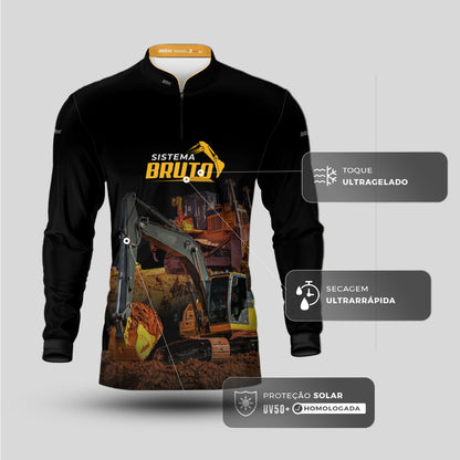 Camisa Máquina Pesada Brk Preta Sistema Bruto Escavadeira com UV50+ - Brk Agro