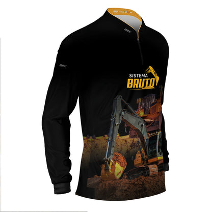 Camisa Máquina Pesada Brk Preta Sistema Bruto Escavadeira com UV50+ - Brk Agro