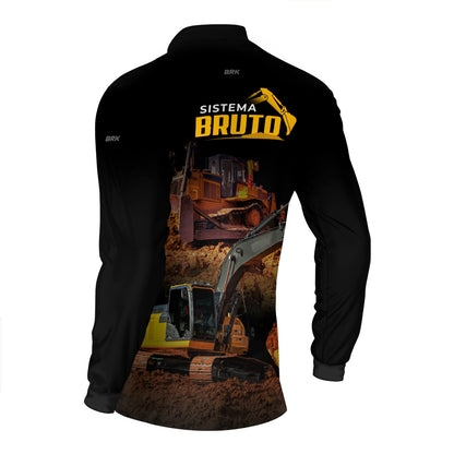 Camisa Máquina Pesada Brk Preta Sistema Bruto Escavadeira com UV50+ - Brk Agro