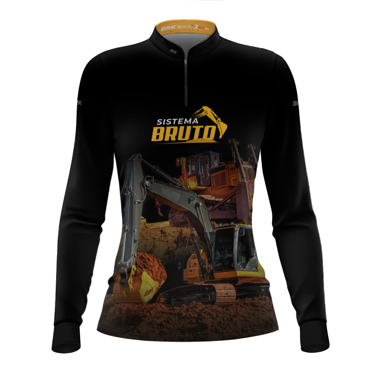 Camisa Máquina Pesada Feminina Brk Preta Sistema Bruto Escavadeira com UV50+ - Brk Agro