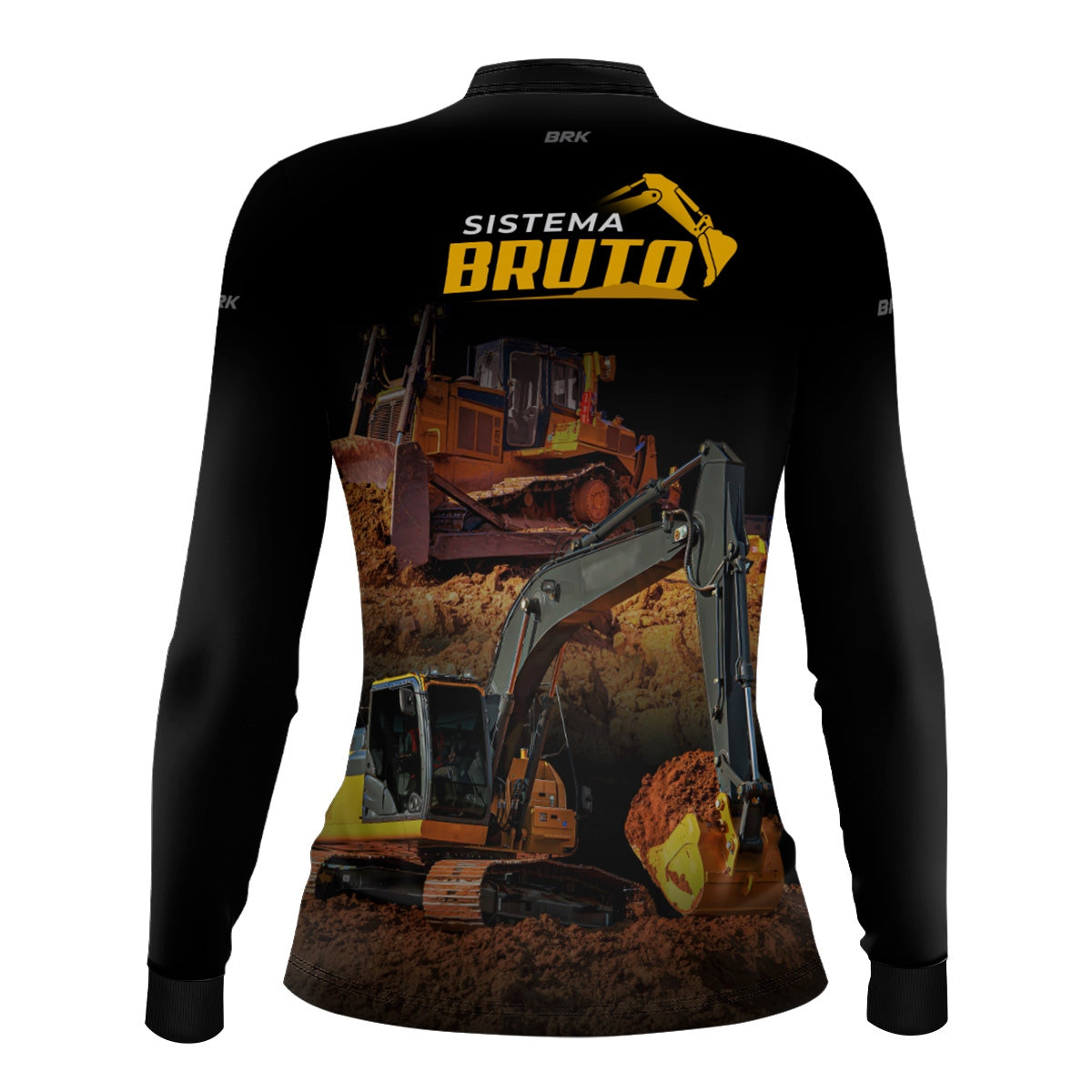 Camisa Máquina Pesada Feminina Brk Preta Sistema Bruto Escavadeira com UV50+ - Brk Agro