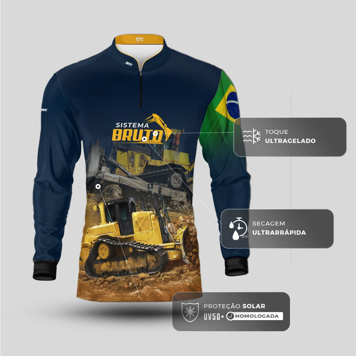 Camisa Máquina Pesada Brk Sistema Bruto Trator de Esteira com UV50+ - Brk Agro