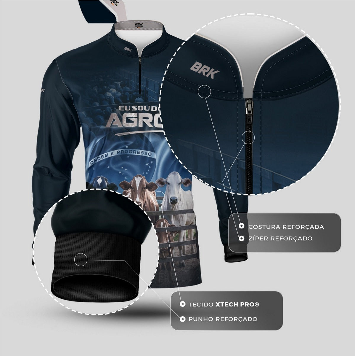 Camisa Agro Brk Azul Eu Sou do Agro Pecuária  com Proteção Solar UV50 - Envio Imediato - Brk Agro