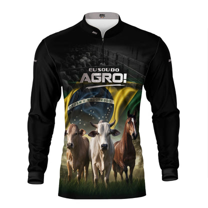 Camisa Agro Brk Preta Eu Sou do Agro Pecuária  com Proteção Solar UV50 - Envio Imediato - Brk Agro