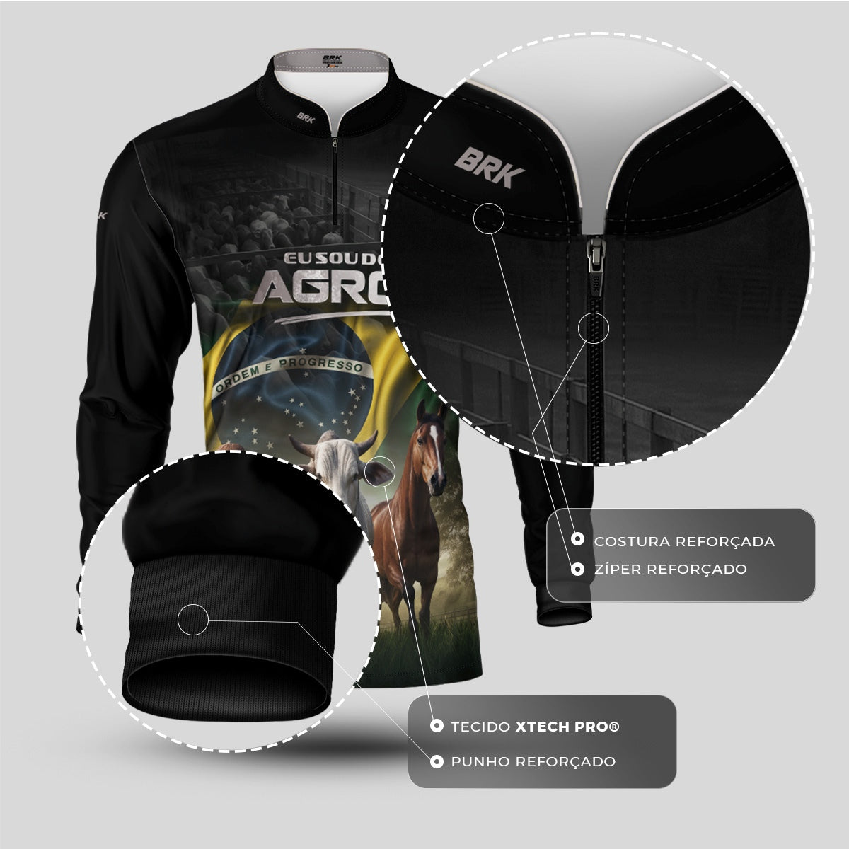 Camisa Agro Brk Preta Eu Sou do Agro Pecuária  com Proteção Solar UV50 - Envio Imediato - Brk Agro