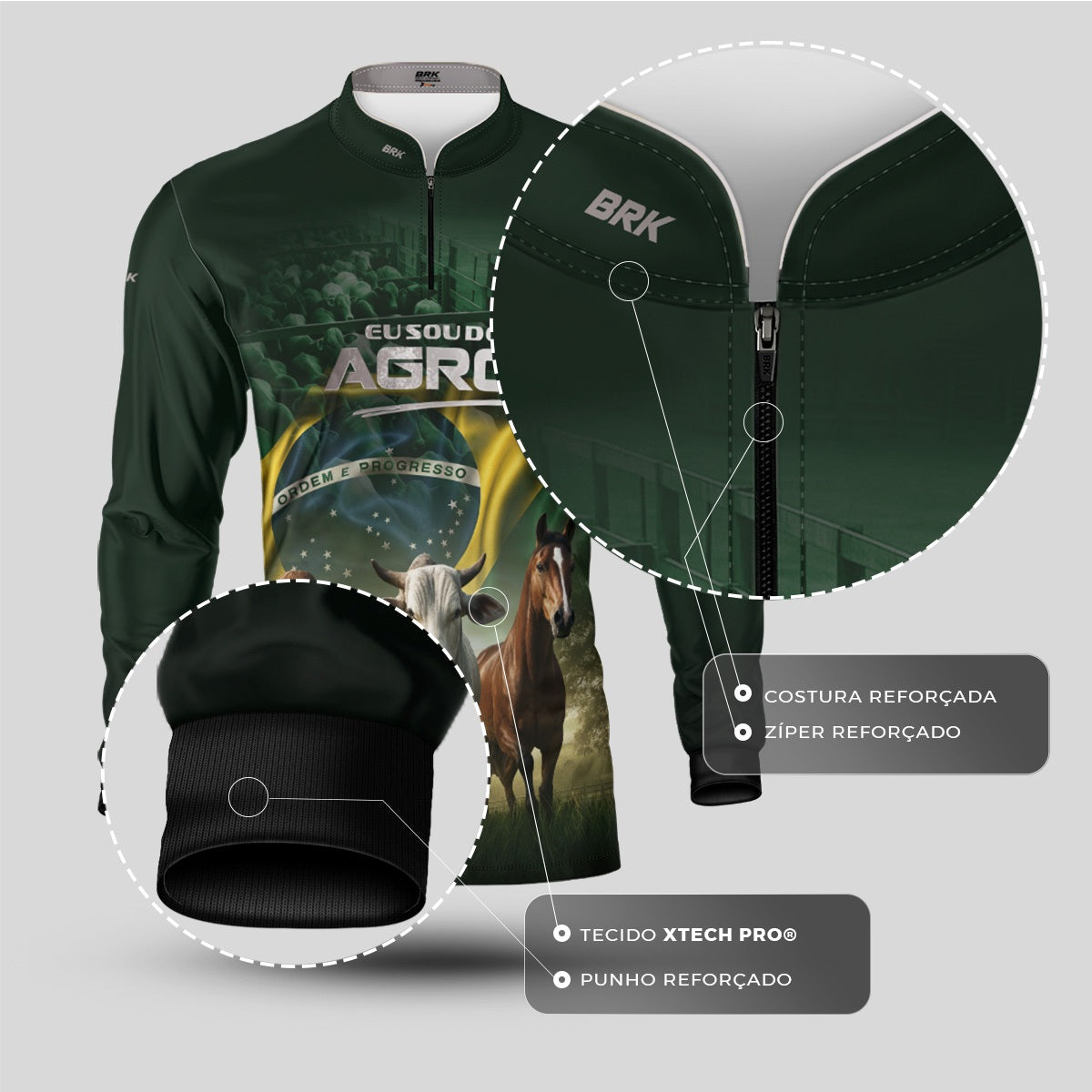 Camisa Agro Brk Verde Eu Sou do Agro Pecuária  com Proteção Solar UV50 - Envio Imediato - Brk Agro