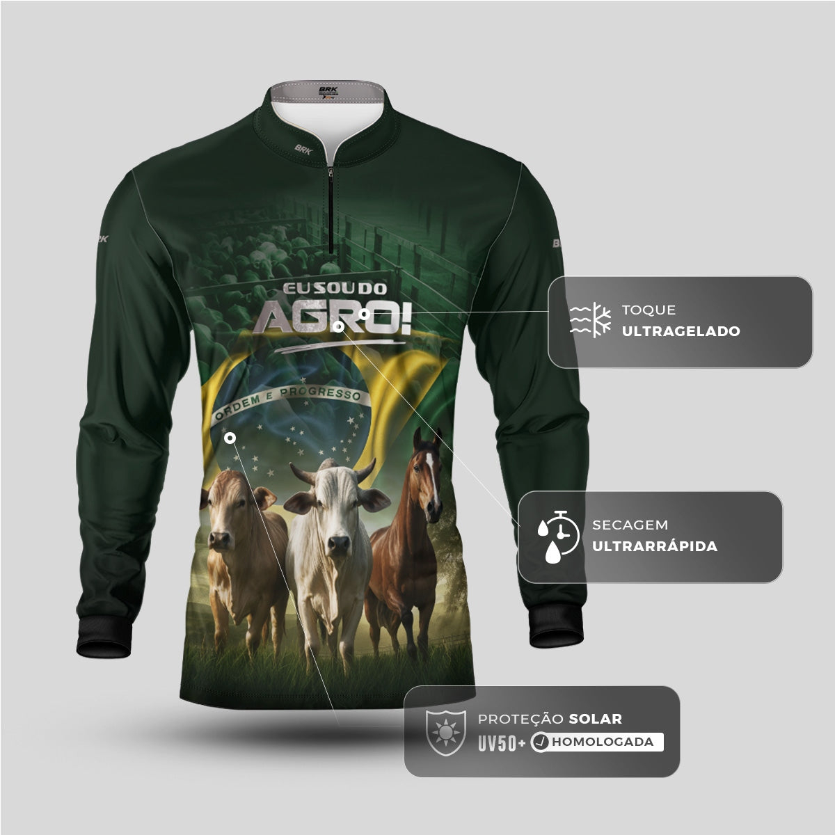 Camisa Agro Brk Verde Eu Sou do Agro Pecuária  com Proteção Solar UV50 - Envio Imediato - Brk Agro
