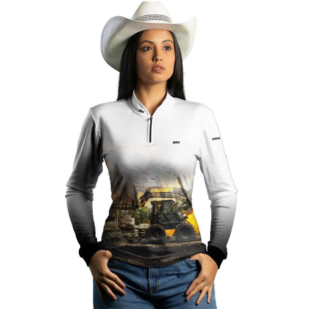 Camisa Agro Feminina Brk Branca Minicarregadeira  com Proteção Solar UV50+ - Brk Agro