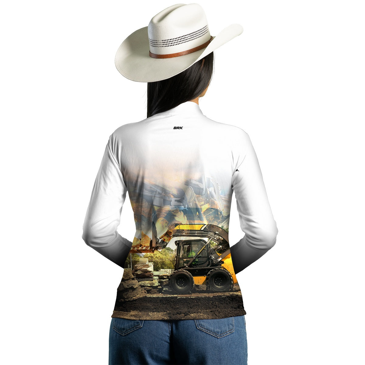 Camisa Agro Feminina Brk Branca Minicarregadeira  com Proteção Solar UV50+ - Brk Agro
