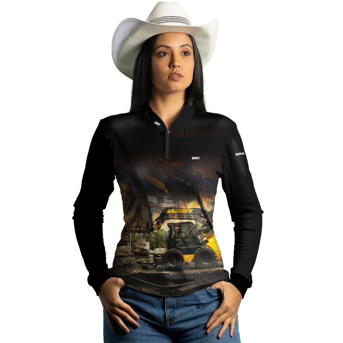 Camisa Agro Feminina Brk Preta Minicarregadeira  com Proteção Solar UV50+ - Brk Agro