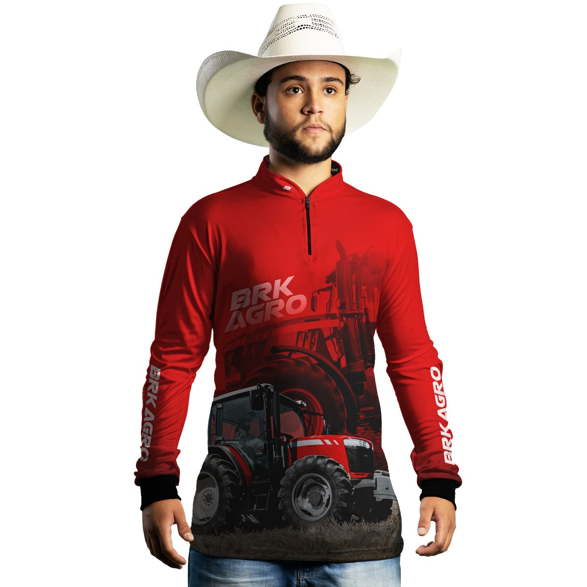 Camisa Agro Brk Trator MF 4707 Vermelho com Proteção Solar UV50+ - Brk Agro