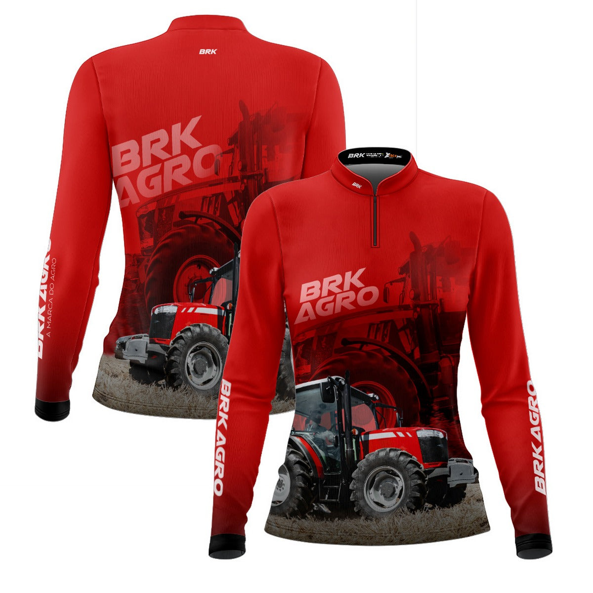 Camisa Agro Feminina Brk Trator MF 4707 Vermelho com Proteção Solar UV50+ - Brk Agro