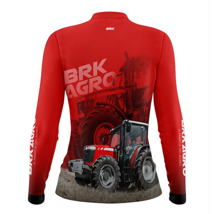 Camisa Agro Feminina Brk Trator MF 4707 Vermelho com Proteção Solar UV50+ - Brk Agro