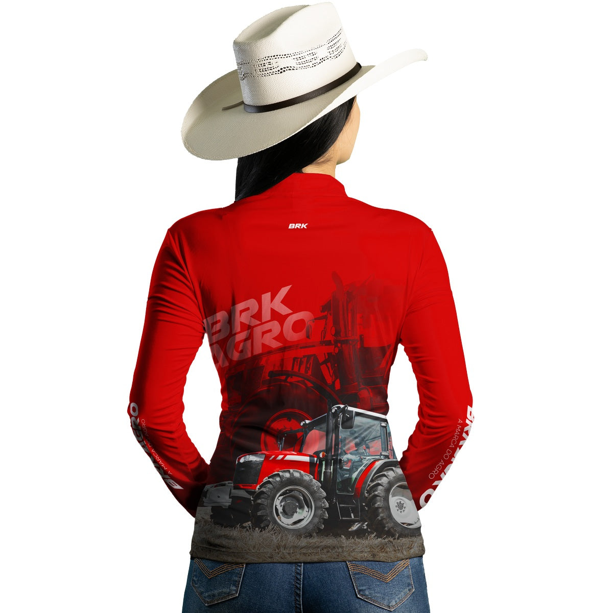 Camisa Agro Feminina Brk Trator MF 4707 Vermelho com Proteção Solar UV50+ - Brk Agro