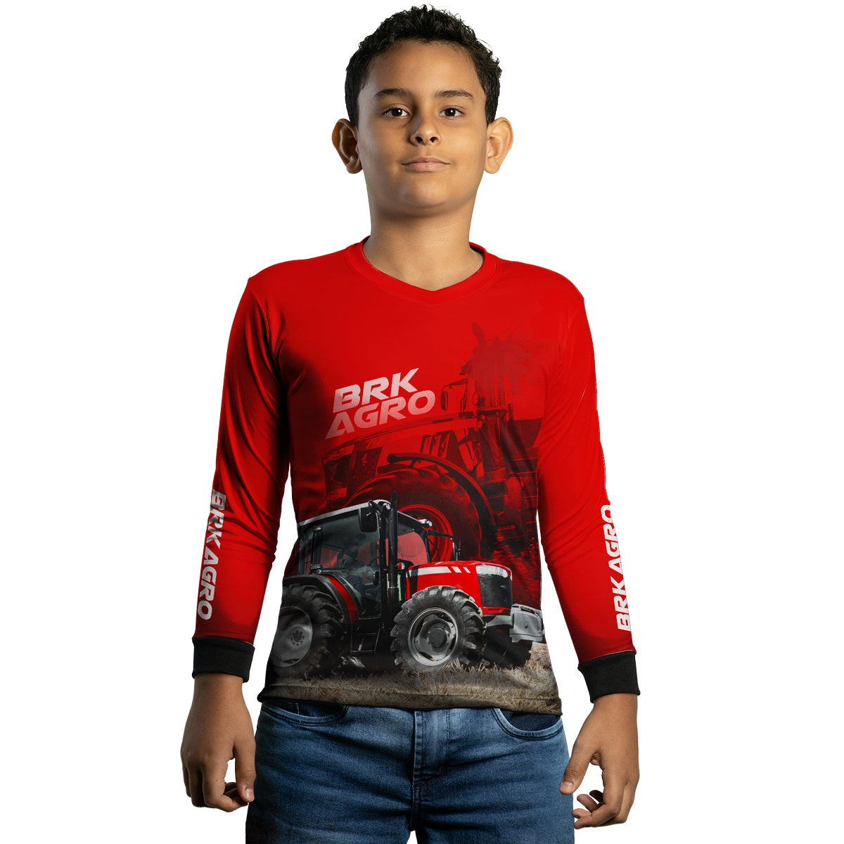 Camisa Agro Infantil Brk Trator MF 4707 Vermelho com Proteção Solar UV50+ - Brk Agro