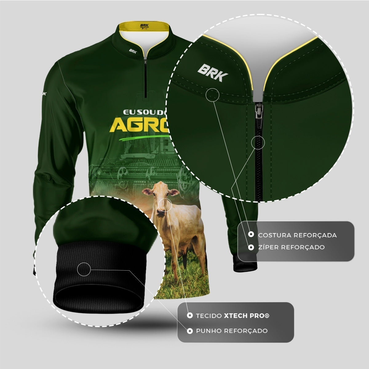 Camisa Agro Brk Eu Sou do Agro Pecuária Verde com Proteção UV50 - Envio Imediato - Brk Agro