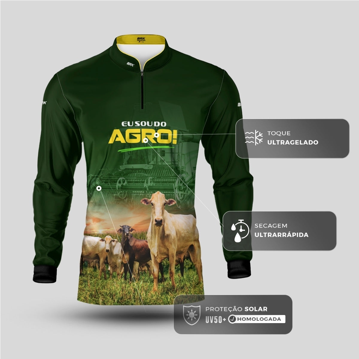 Camisa Agro Brk Eu Sou do Agro Pecuária Verde com Proteção UV50 - Envio Imediato - Brk Agro