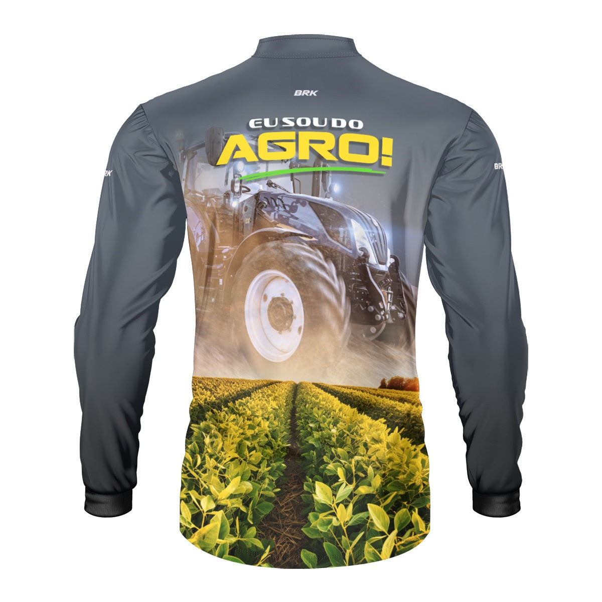 Camisa Agro Brk Eu Sou do Agro Colheita e Trator Cinza com Proteção UV50 - Envio Imediato - Brk Agro