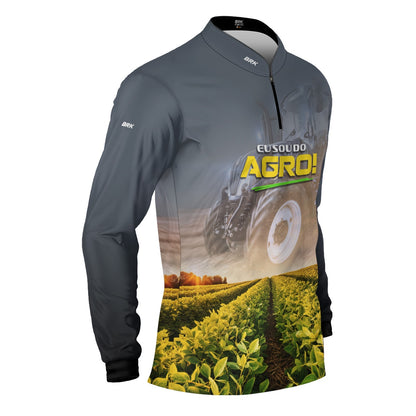 Camisa Agro Brk Eu Sou do Agro Colheita e Trator Cinza com Proteção UV50 - Envio Imediato - Brk Agro