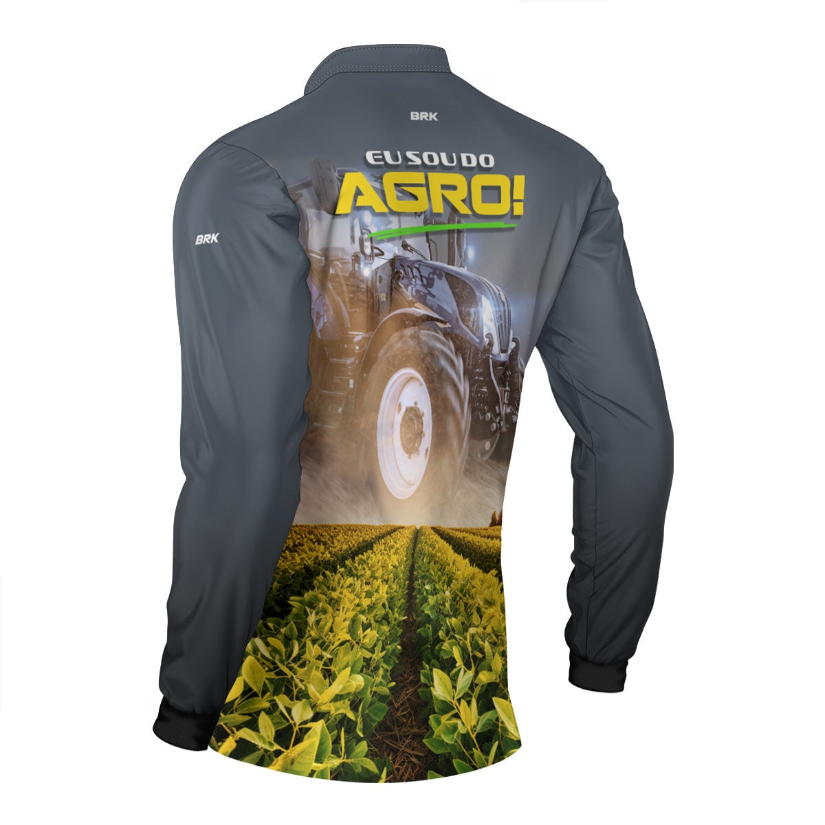 Camisa Agro Brk Eu Sou do Agro Colheita e Trator Cinza com Proteção UV50 - Envio Imediato - Brk Agro