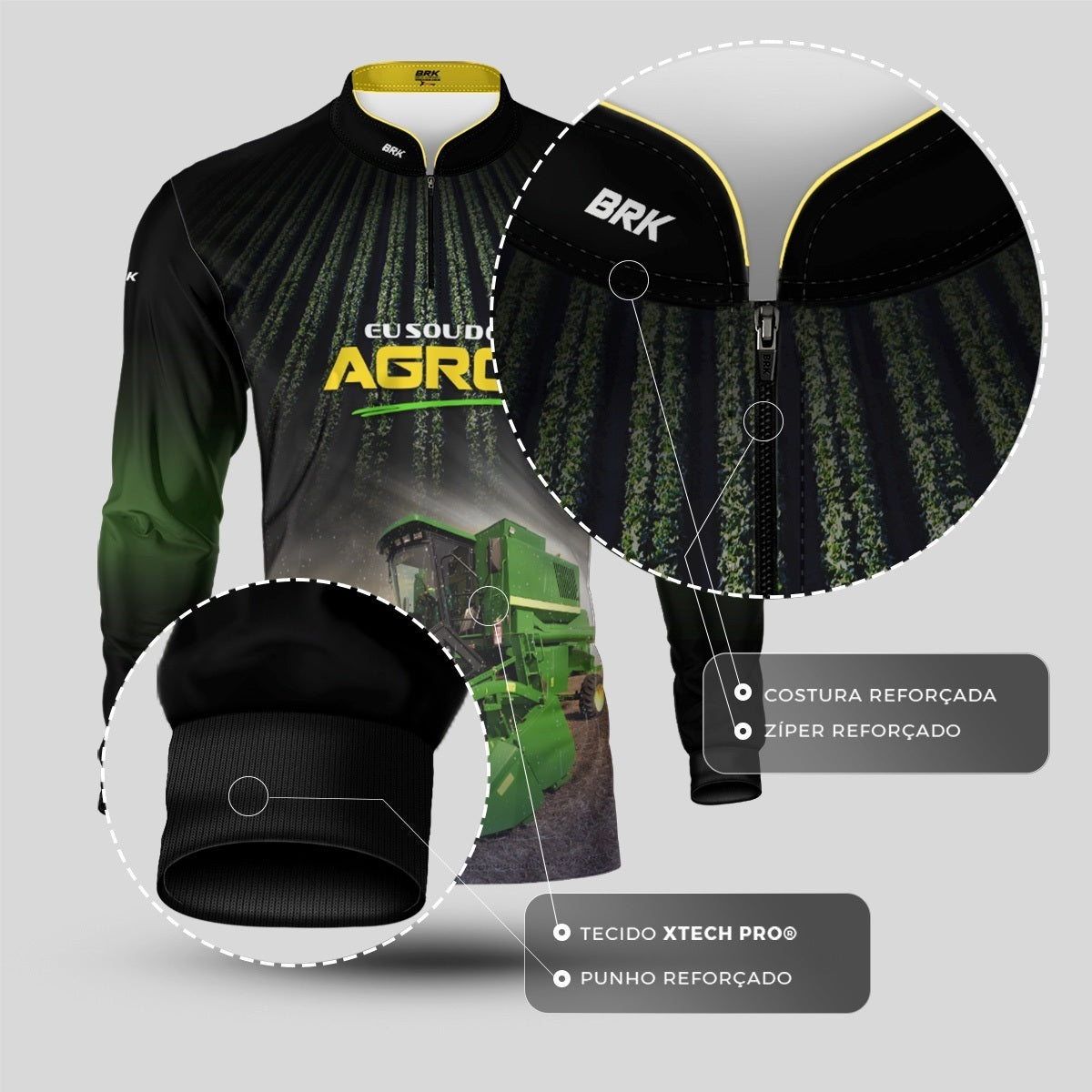 Camisa Agro Brk Eu Sou do Agro Colheita com Proteção UV50 - Envio Imediato - Brk Agro