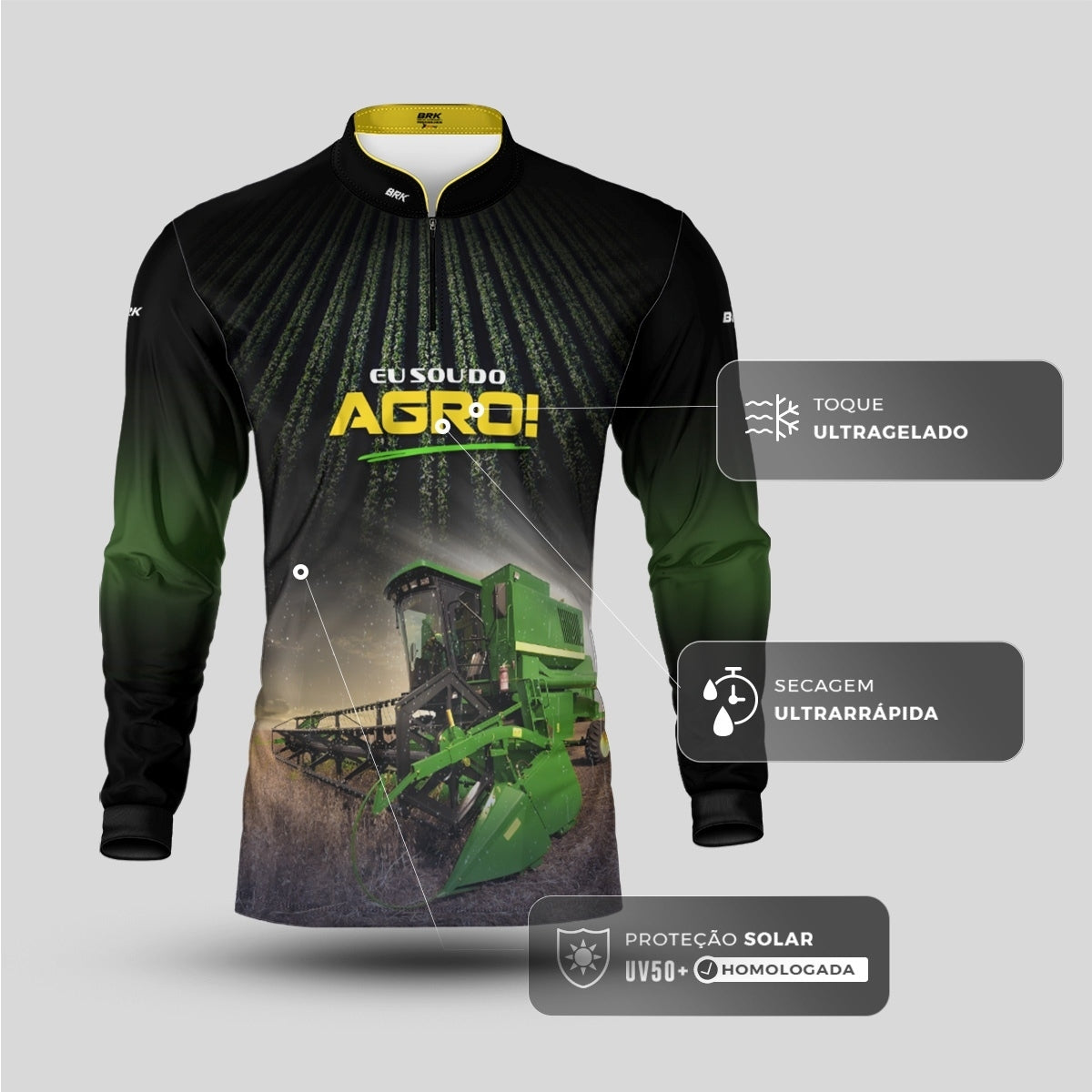 Camisa Agro Brk Eu Sou do Agro Colheita com Proteção UV50 - Envio Imediato - Brk Agro