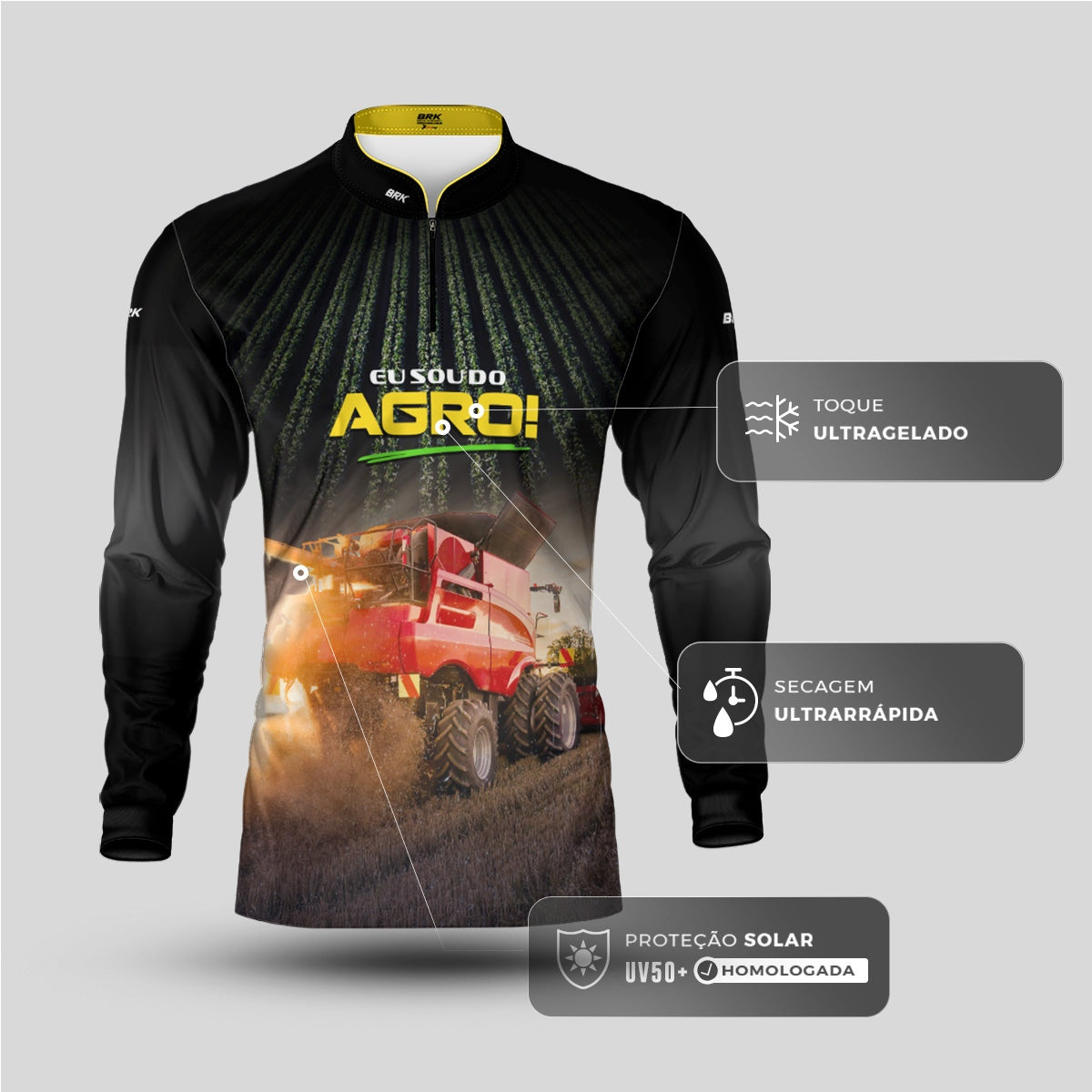 Camisa Agro Brk Eu Sou do Agro Colheitadeira de Grãos com Proteção UV50 - Envio Imediato - Brk Agro