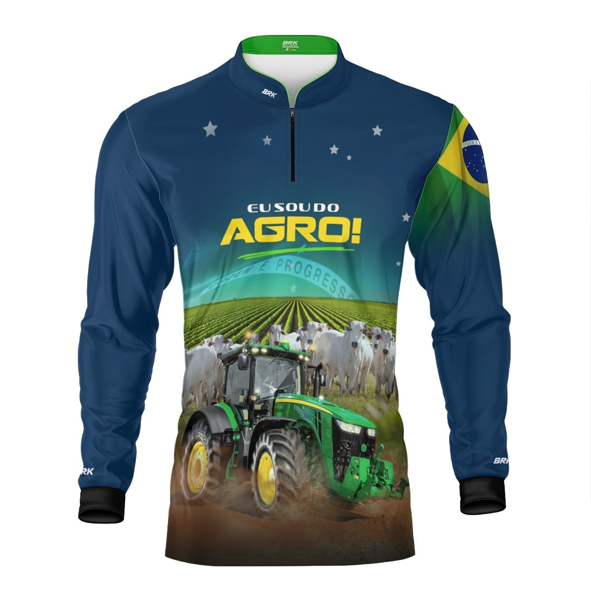 Camisa Agro Brk Eu Sou do Agro Trator e Nelore no Brasil com Proteção UV50 - Envio Imediato - Brk Agro