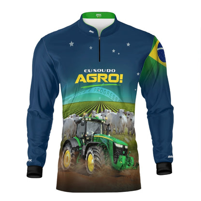Camisa Agro Brk Eu Sou do Agro Trator e Nelore no Brasil com Proteção UV50 - Envio Imediato - Brk Agro