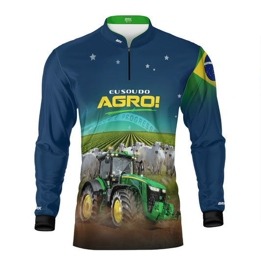 Camisa Agro Brk Eu Sou do Agro Trator e Nelore no Brasil com Proteção UV50 - Envio Imediato - Brk Agro
