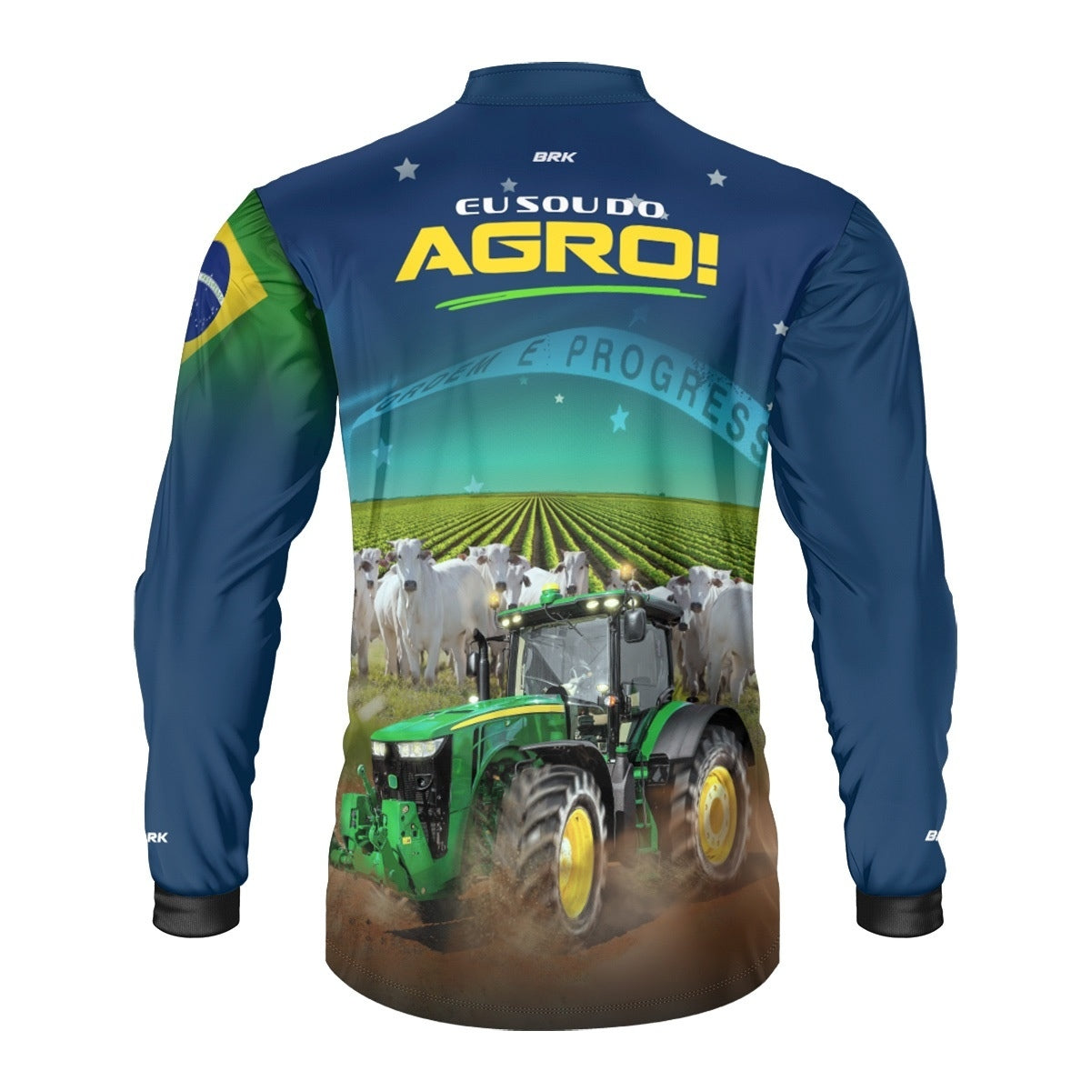 Camisa Agro Brk Eu Sou do Agro Trator e Nelore no Brasil com Proteção UV50 - Envio Imediato - Brk Agro
