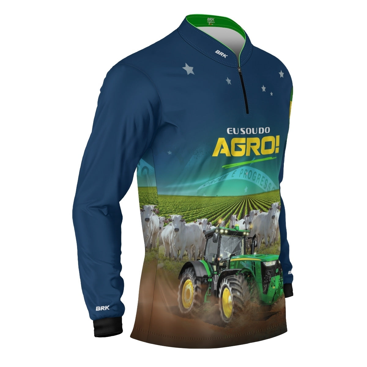 Camisa Agro Brk Eu Sou do Agro Trator e Nelore no Brasil com Proteção UV50 - Envio Imediato - Brk Agro