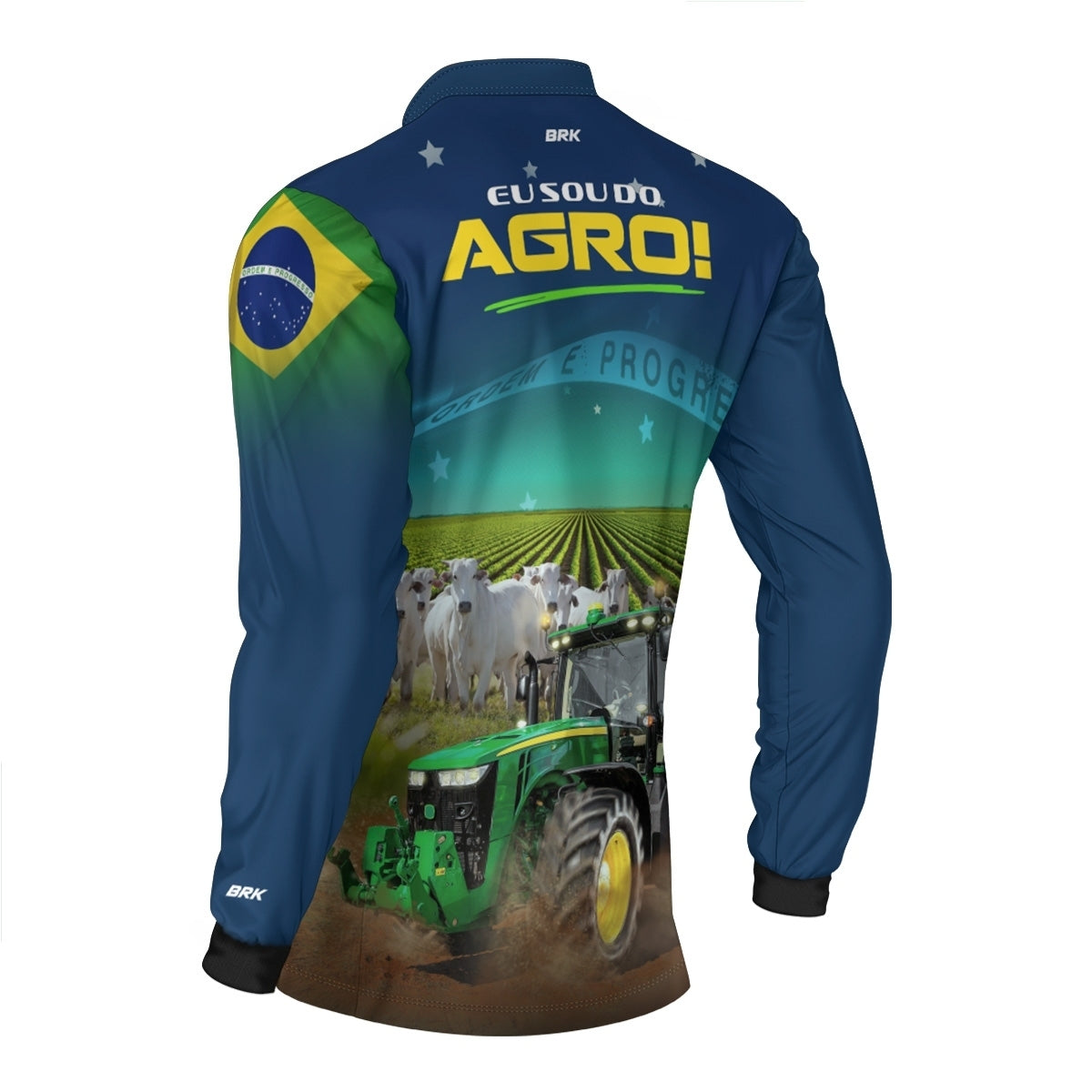 Camisa Agro Brk Eu Sou do Agro Trator e Nelore no Brasil com Proteção UV50 - Envio Imediato - Brk Agro