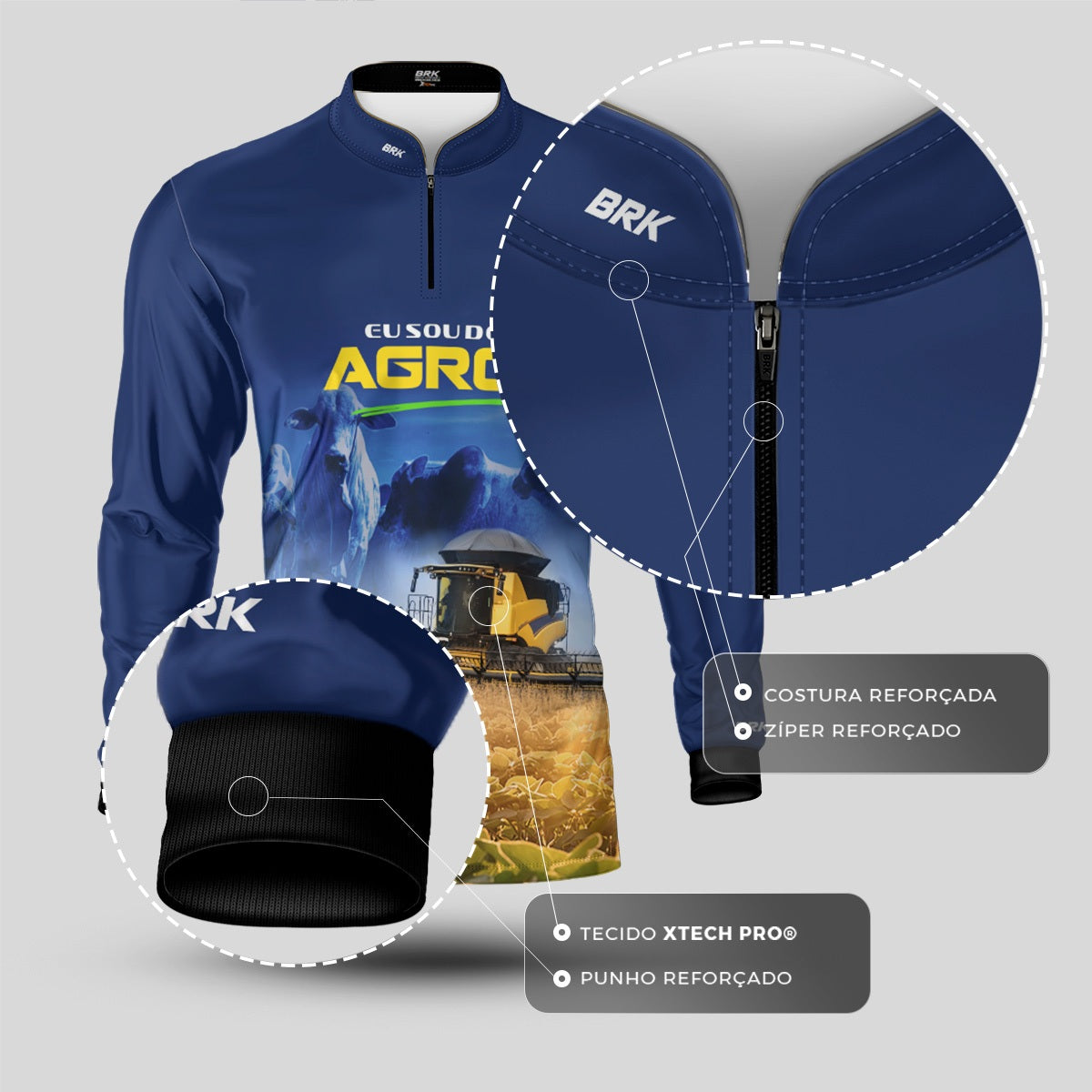 Camisa Agro Brk Preta Eu Sou do Agro Gigante da Safra Brasil com Proteção UV50 - Envio Imediato - Brk Agro