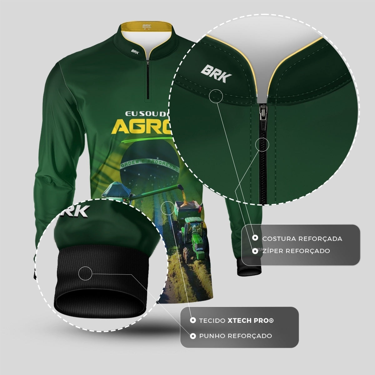 Camisa Agro Brk Verde Eu Sou do Agro Safra Verde e Amarela com Proteção UV50 - Envio Imediato - Brk Agro