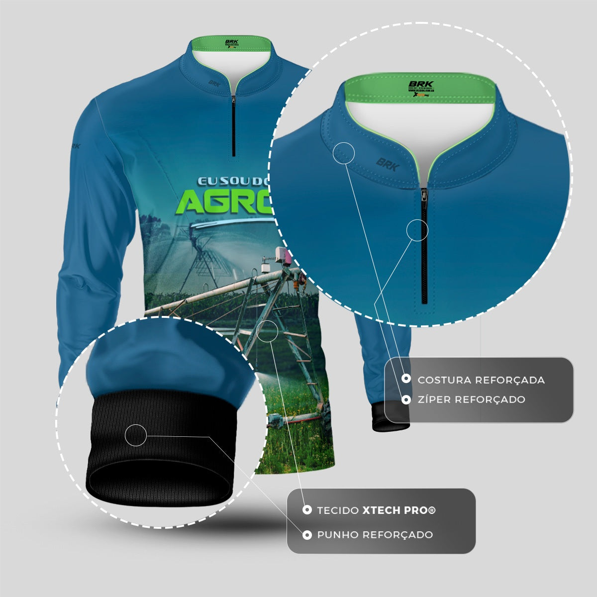 Camisa Agro Brk Eu Sou do Agro Irrigação Azul com Proteção UV50 - Envio Imediato - Brk Agro