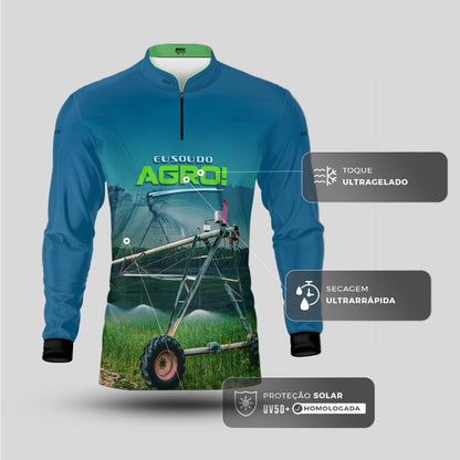 Camisa Agro Brk Eu Sou do Agro Irrigação Azul com Proteção UV50 - Envio Imediato - Brk Agro