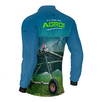 Camisa Agro Brk Eu Sou do Agro Irrigação Azul com Proteção UV50 - Envio Imediato - Brk Agro