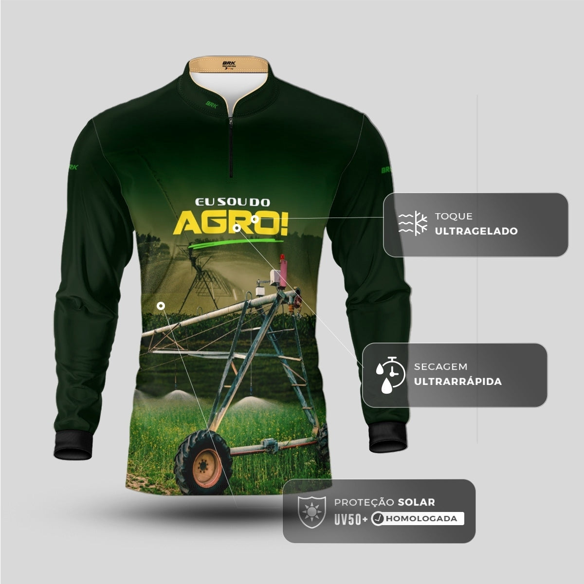 Camisa Agro Brk Eu Sou do Agro Irrigação Verde com Proteção UV50 - Envio Imediato - Brk Agro